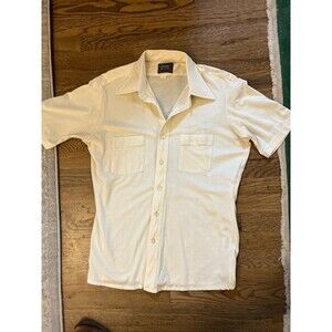 Vintage 1970’s Short Sleeve Arrow stretch Cotton Knit Button up shirt sz M Cream